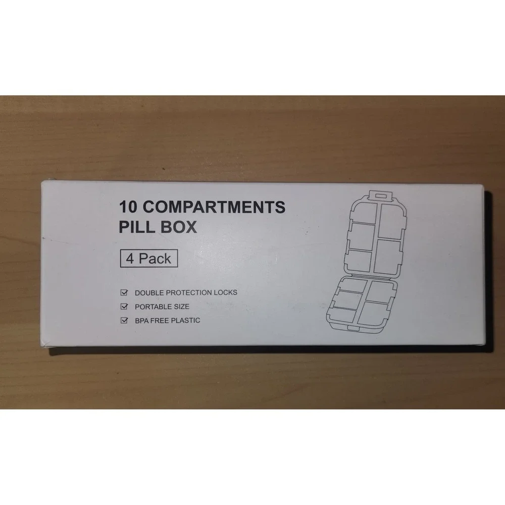Travel‎ Pill Organizer with Multiple Labels - 10 Compartments (PACK OF 4)~NEW